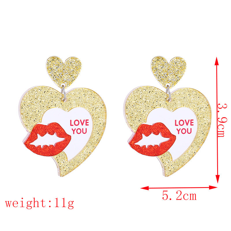 Wholesale Valentine' s Day Double layered Love Acrylic Earrings