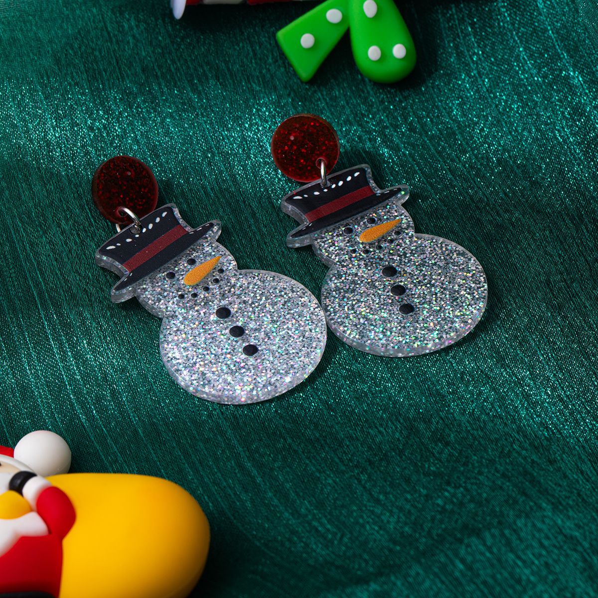 Wholesale Fine Flash Cartoon Cute Christmas Snowman Acrylic Earrings Fun Creative