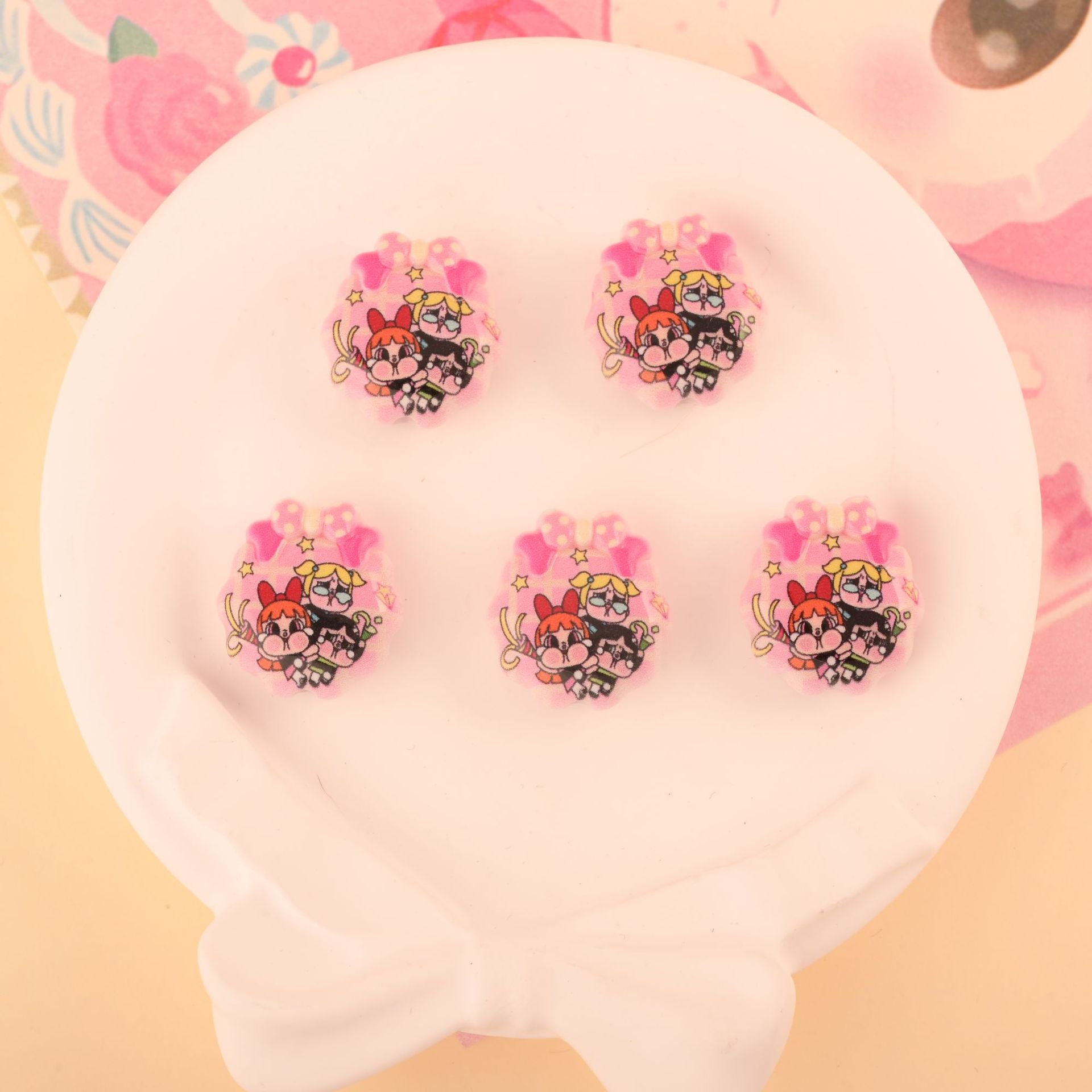 Wholesale 10pcs Acrylic pink beaded spray paint printing design OLY Exclusive