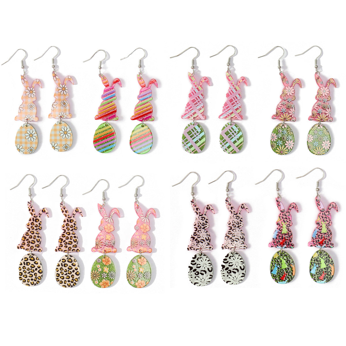 Wholesale Happy Easter rabbit Egg Print Leopard Flower Acrylic Earrings
