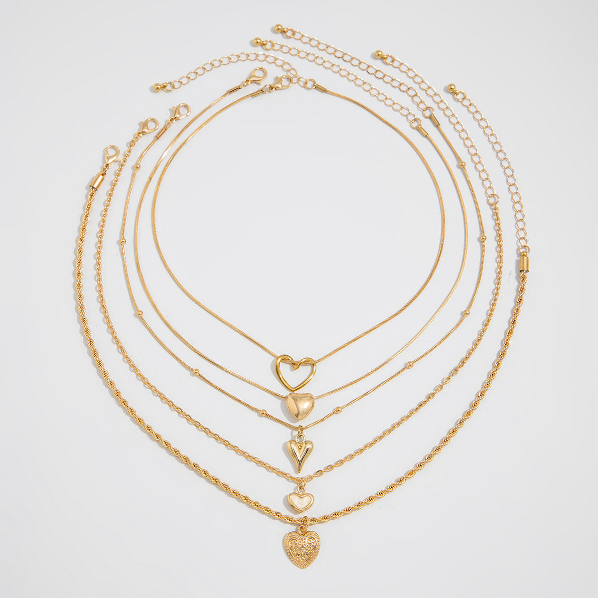 Wholesale Iron Chain Alloy Heart Pendant Layered Necklace