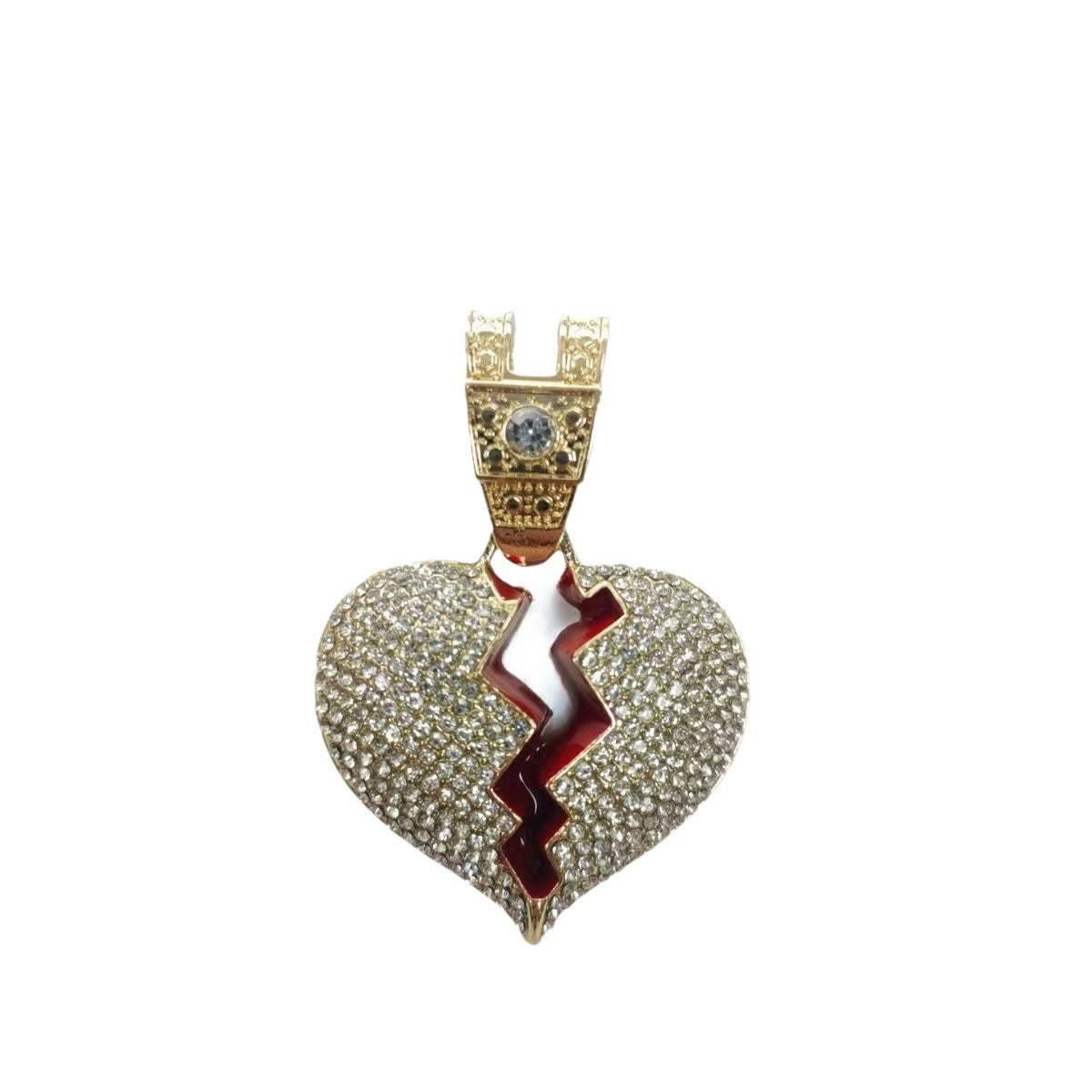 Wholesale Full Diamond Broken Heart Pendant Hip Hop Alloy Necklace