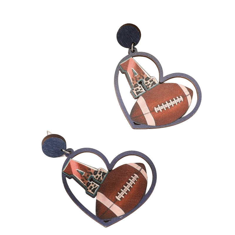 Wholesale Wood Earrings Football Season Trend Heart Earrings