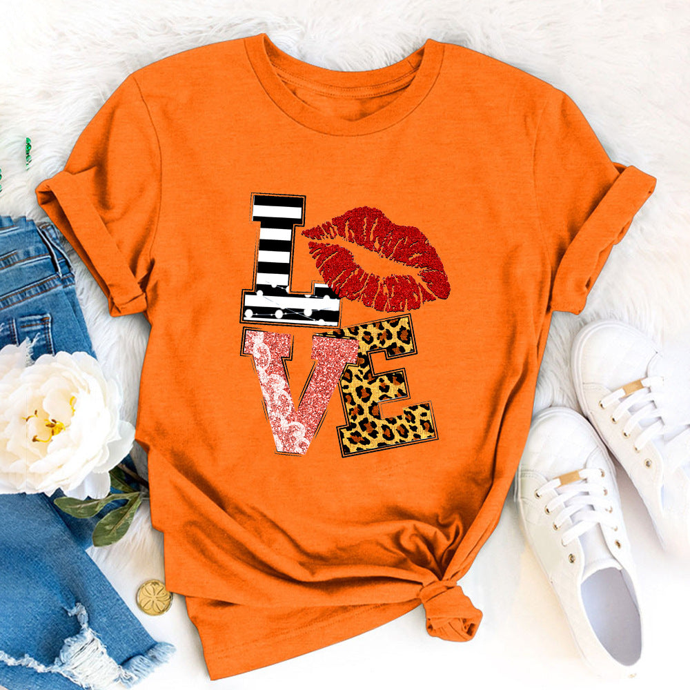 Wholesale Valentine's Day LOVE letter print short sleeves