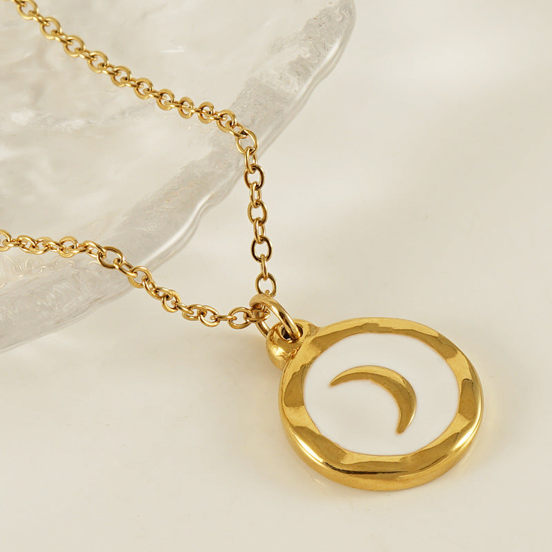 Wholesale Stainless Steel Gold Plated Oil Drop Enamel Moon Pendant Necklace