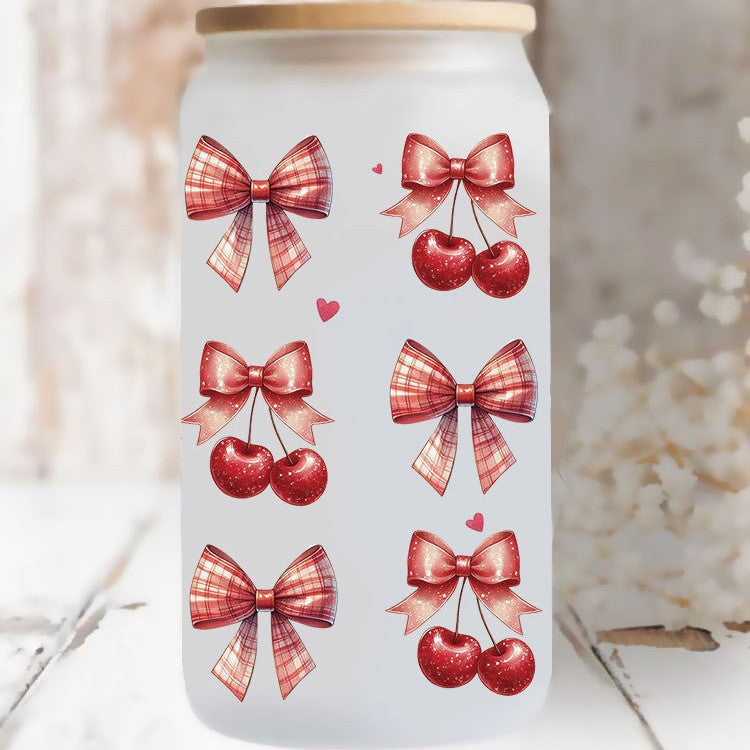 Wholesale Pink Cherry Heart 16oz Cup UV DTF Wraps