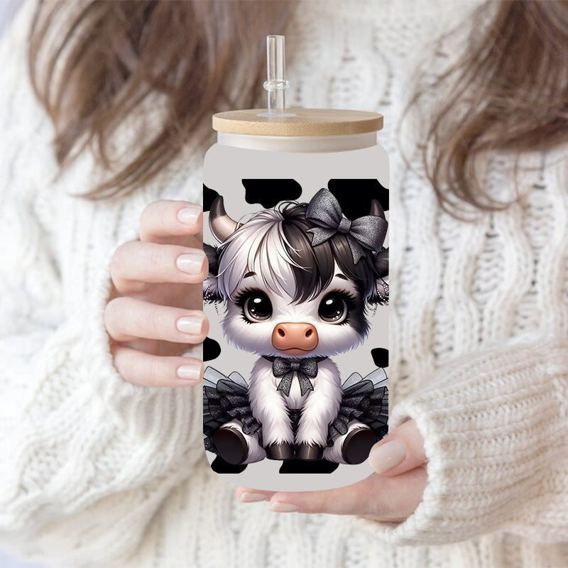 Wholesale Black and white cartoon calf  16oz Cup UV DTF Wraps