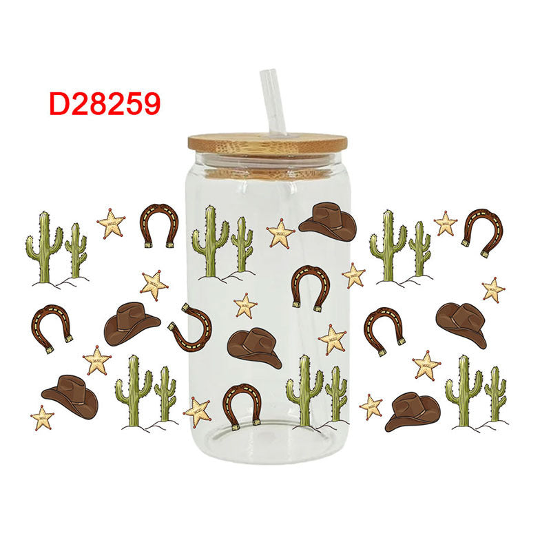 Wholesale Western Wind Horn Cactus 16oz Cup UV DTF Wraps