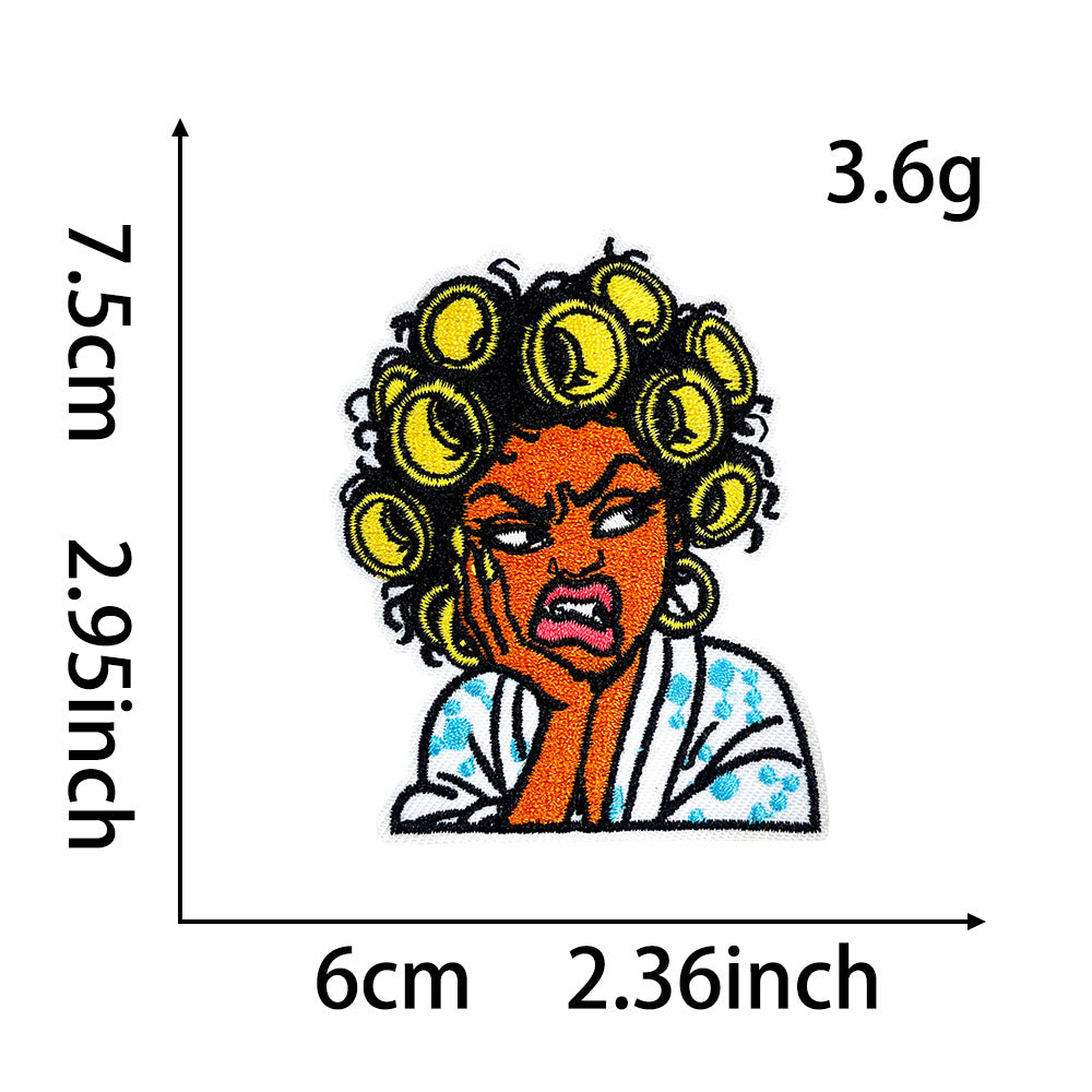 Wholesale Funny Black Girl Pajama Embroidered Patch Sequin Iron On Adhesive Back For Coat Decoration