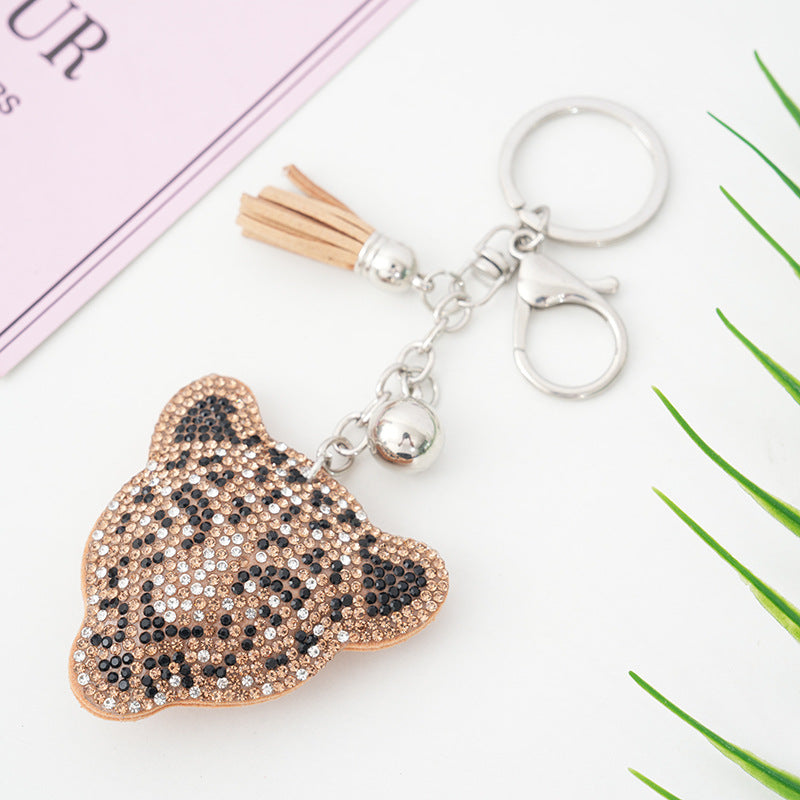 Wholesale Alloy Diamond Inlaid Leopard Head Keychains