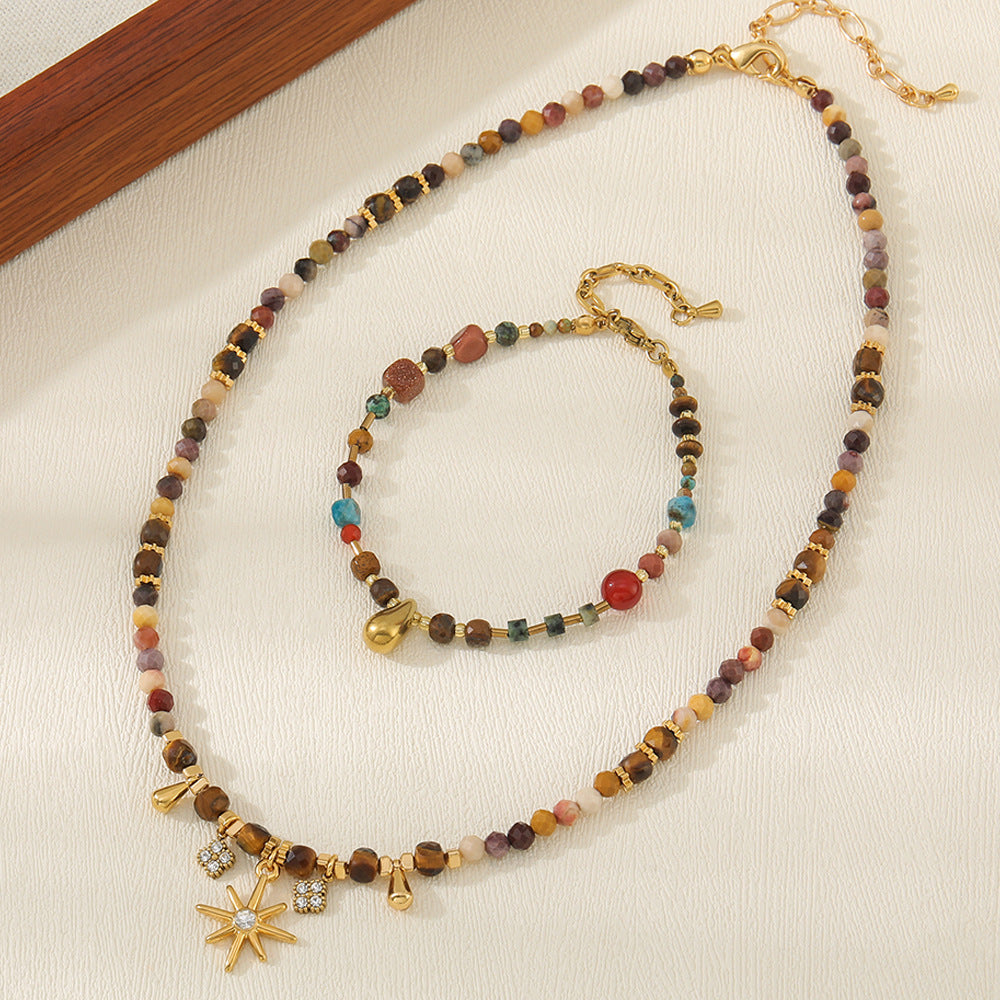Wholesale Maillard Tiger Eye Stone Beaded Sweater Chain