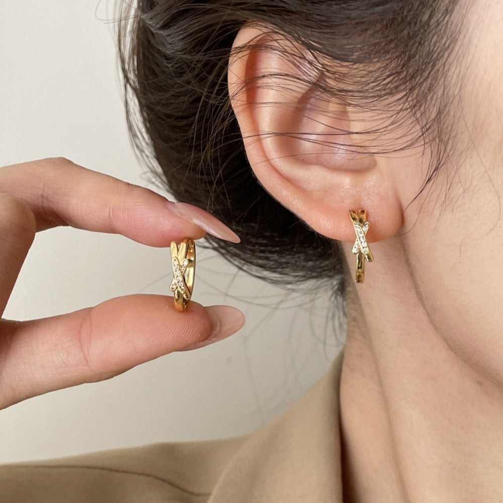 Wholesale Diamond-encrusted cross earrings,  niche ear cuffs