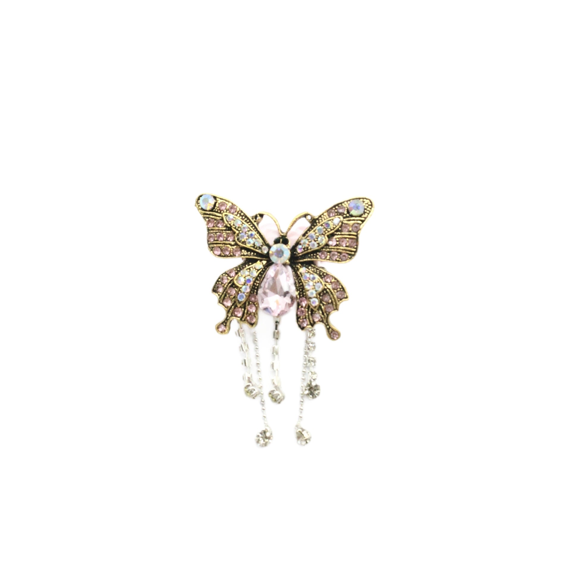 Wholesale Full Diamond Vintage Gold Rhinestone Tassel Butterfly Brooch
