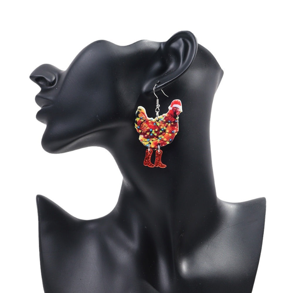 Wholesale Christmas Chicken Bell Acrylic Earrings