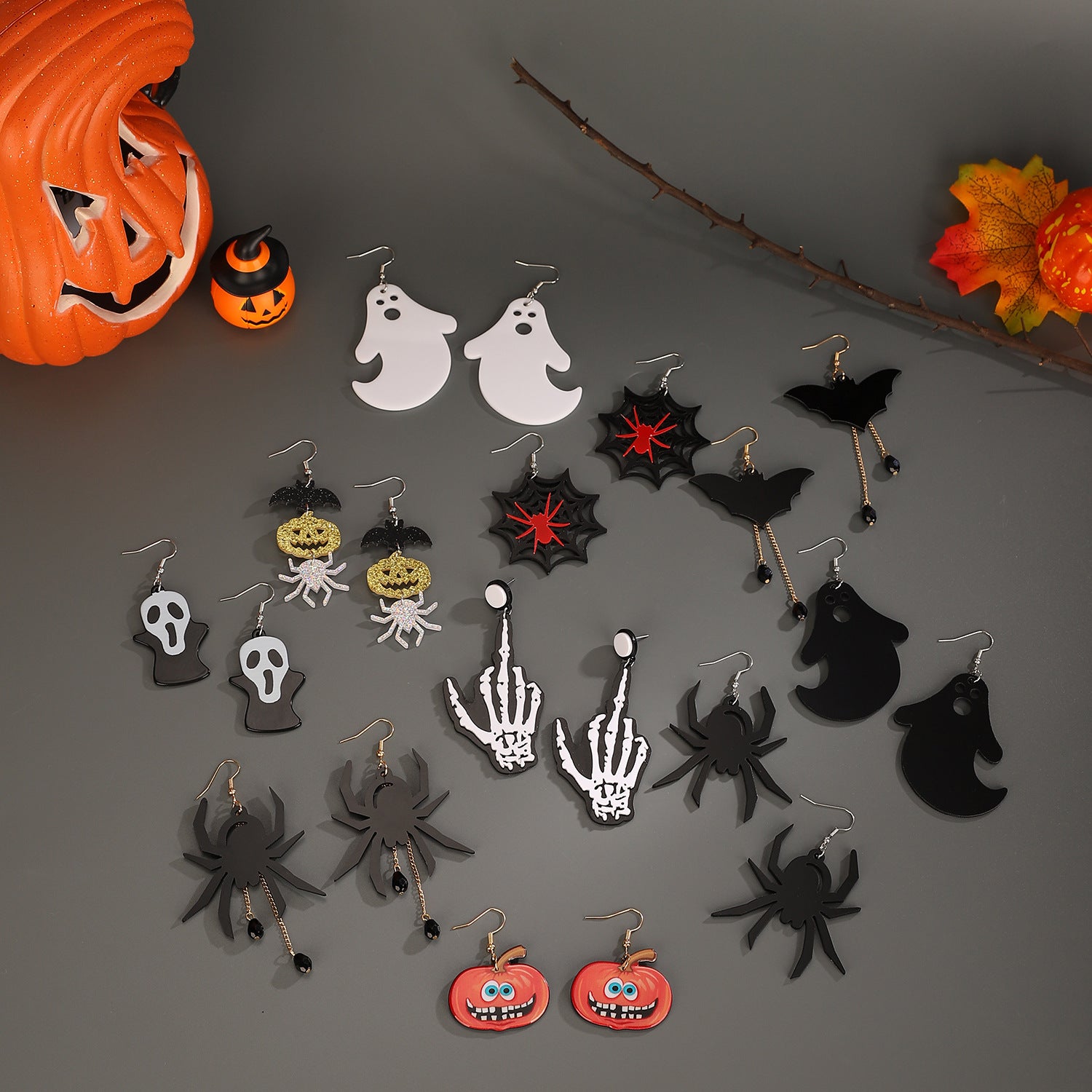 Wholesale Acrylic Women S Gothic  Earrings Bat  Pumpkin Skull Drop Jewelry Party Wear Boutique Resale