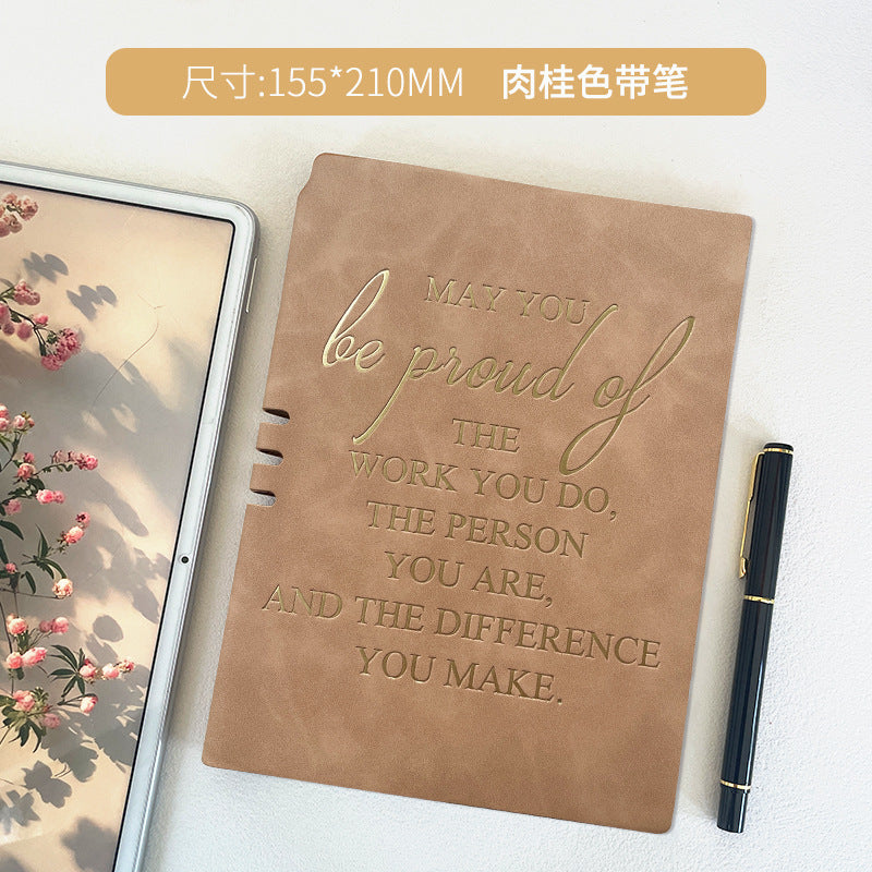 Wholesale ncentive Notebook with Pen Insertable Simple Leather-Covered High-Value Handbook Notepad