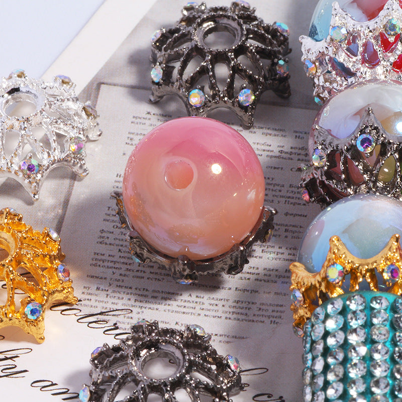 Wholesale 10pcs/pack  inlaid zircon hollow large flower cap spacer straight hole DIY crystal