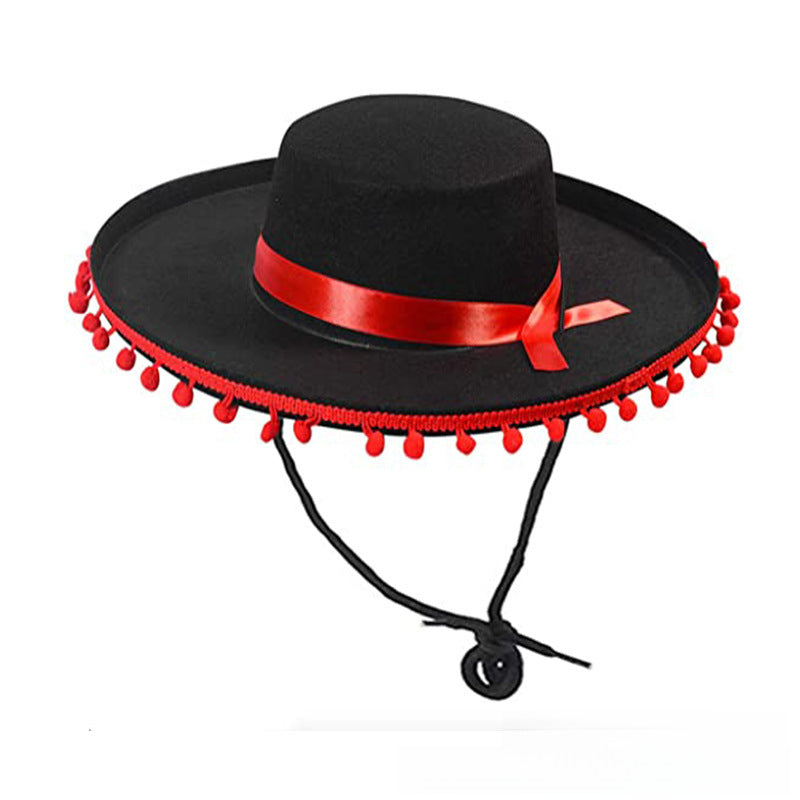 Wholesale Mexican wide brim hat Halloween Zorro fur ball felt hat