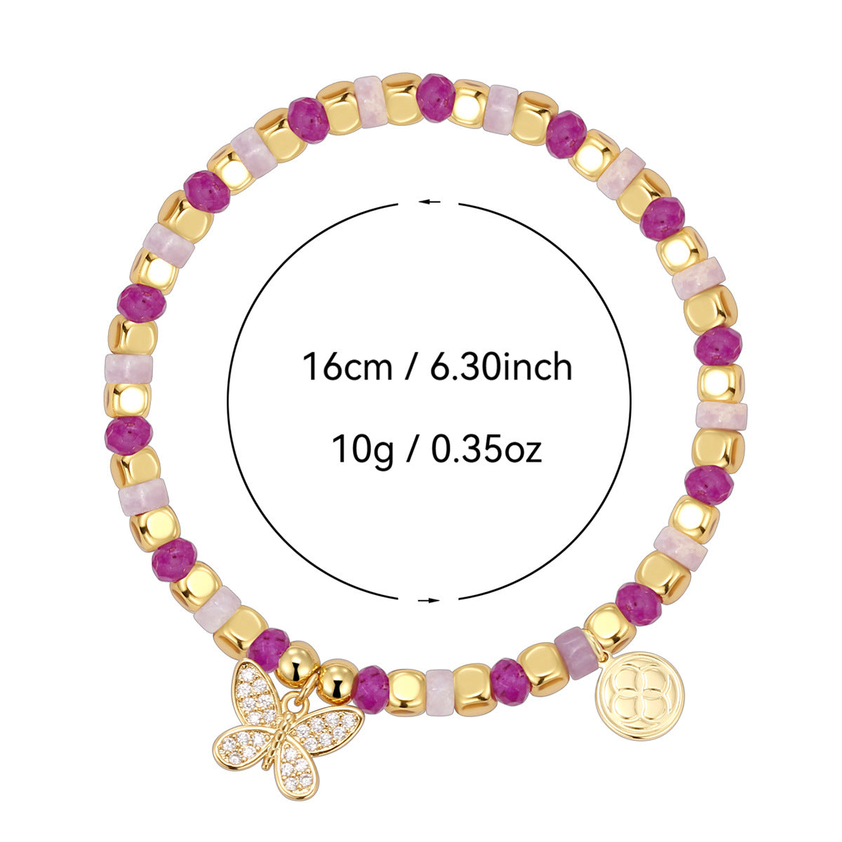 Wholesale Bohemian butterfly inlaid zircon beads rose quartz chalcedony bracelet