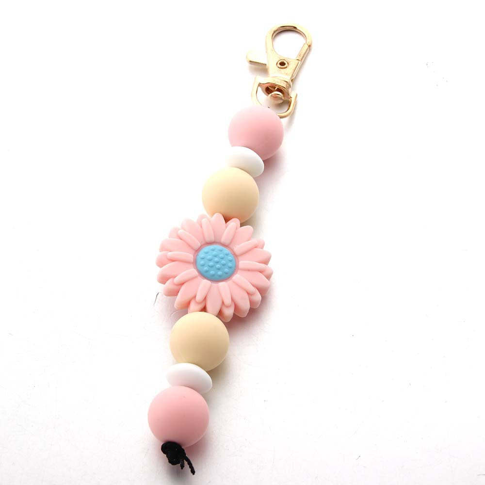 Wholesale Sunflower Tassel Silicone Bead Keychain