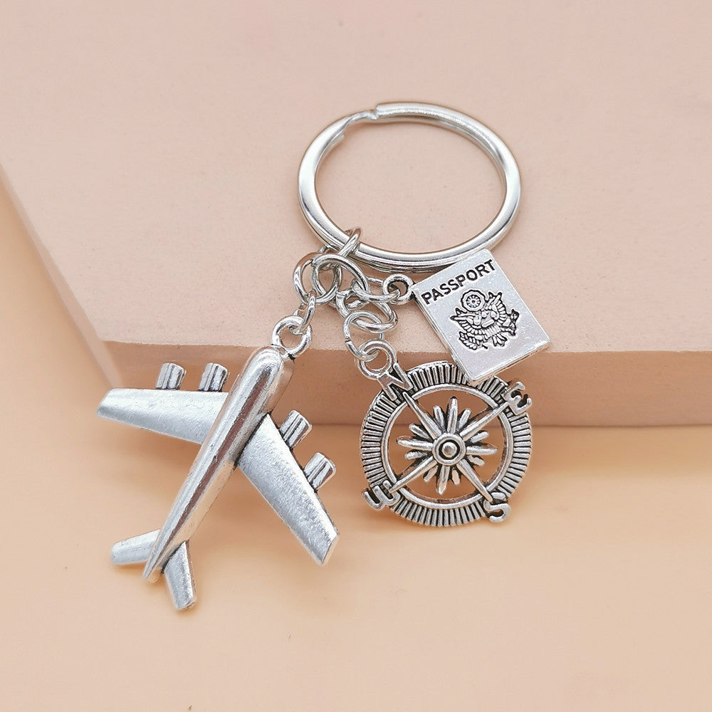 Wholesale DIY Alloy Aircraft Compass Friendship Keychain