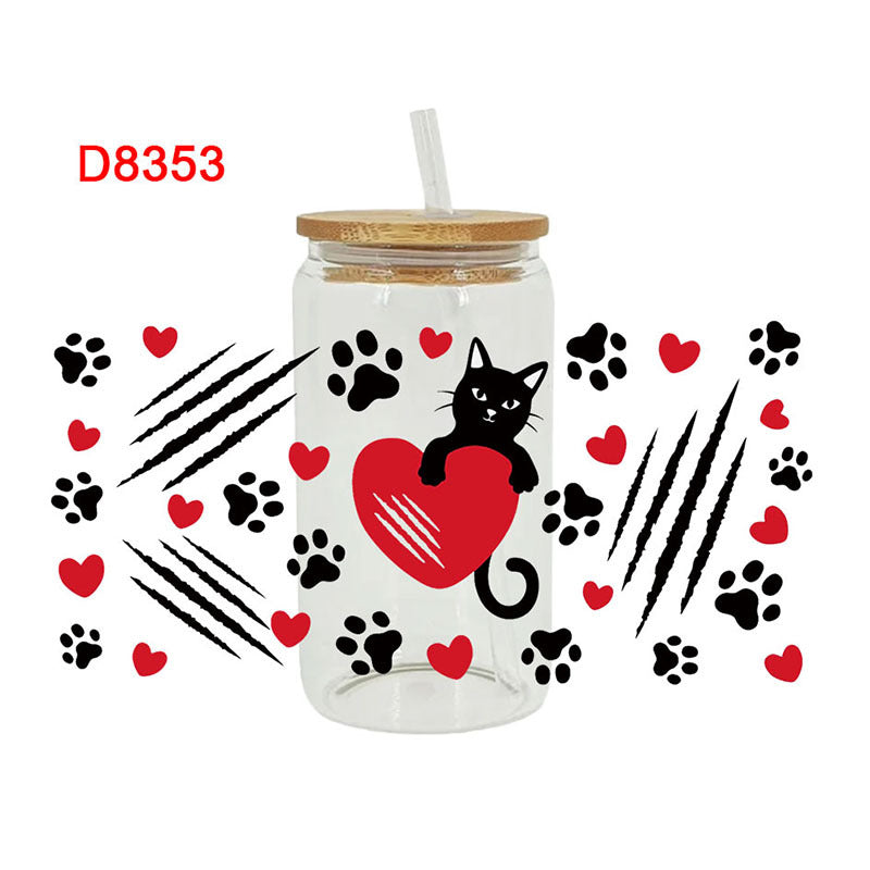 Wholesale Cat and dog paw print bones  16oz Cup UV DTF Wraps