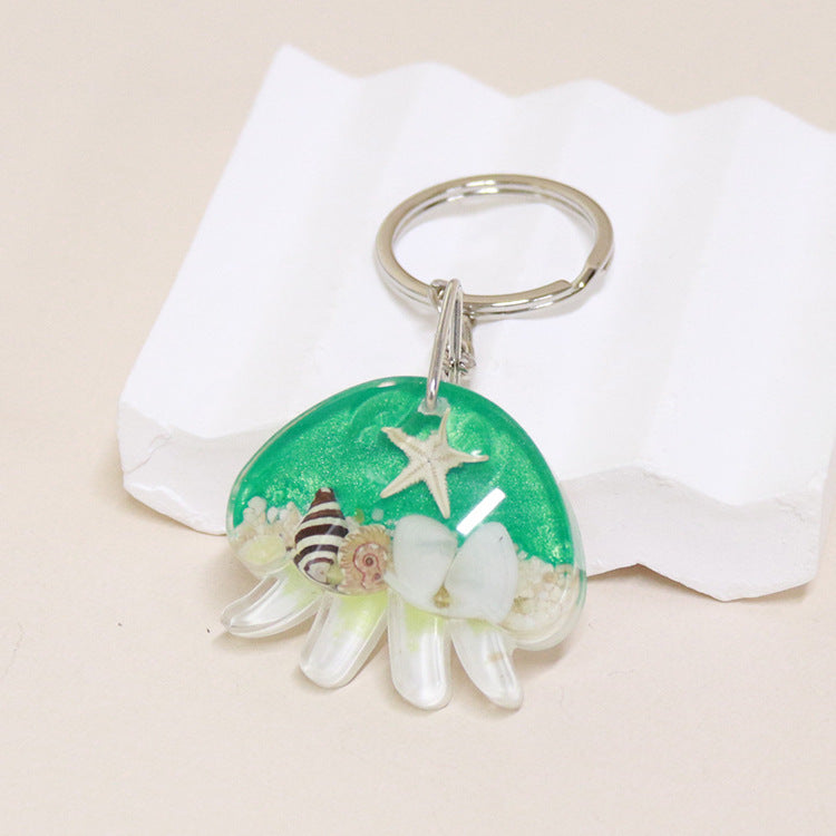 Wholesale 6pcs Jellyfish Shape Resin Glue Real Starfish Shell Ocean Keychain