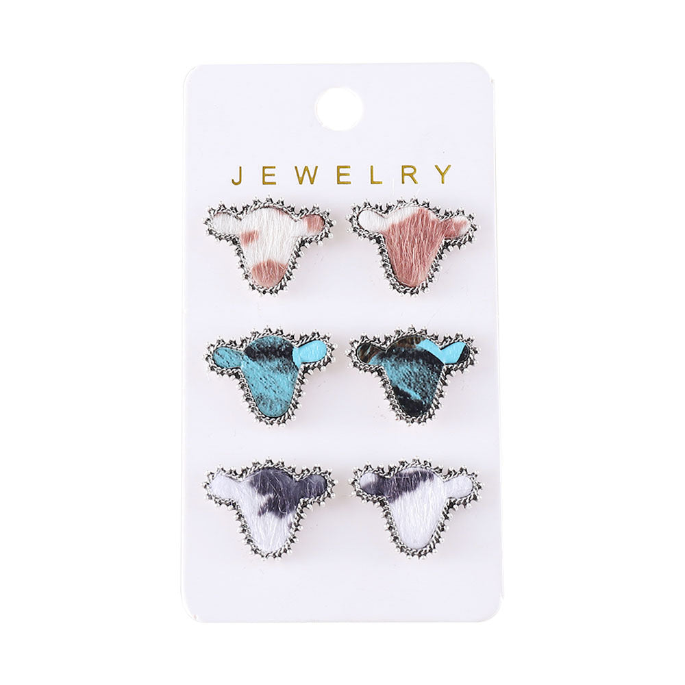 Wholesale Western Bullhead Cow Pattern Metal Earring Set