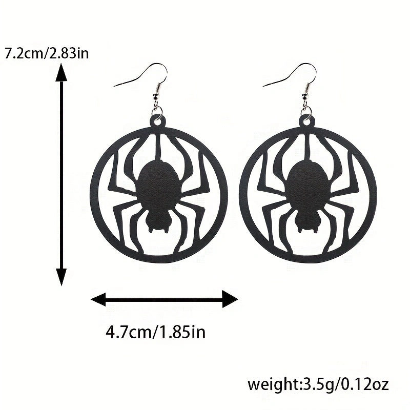 Wholesale Halloween Leather Black Hollow Bat Spider Web Hat Spider Earrings