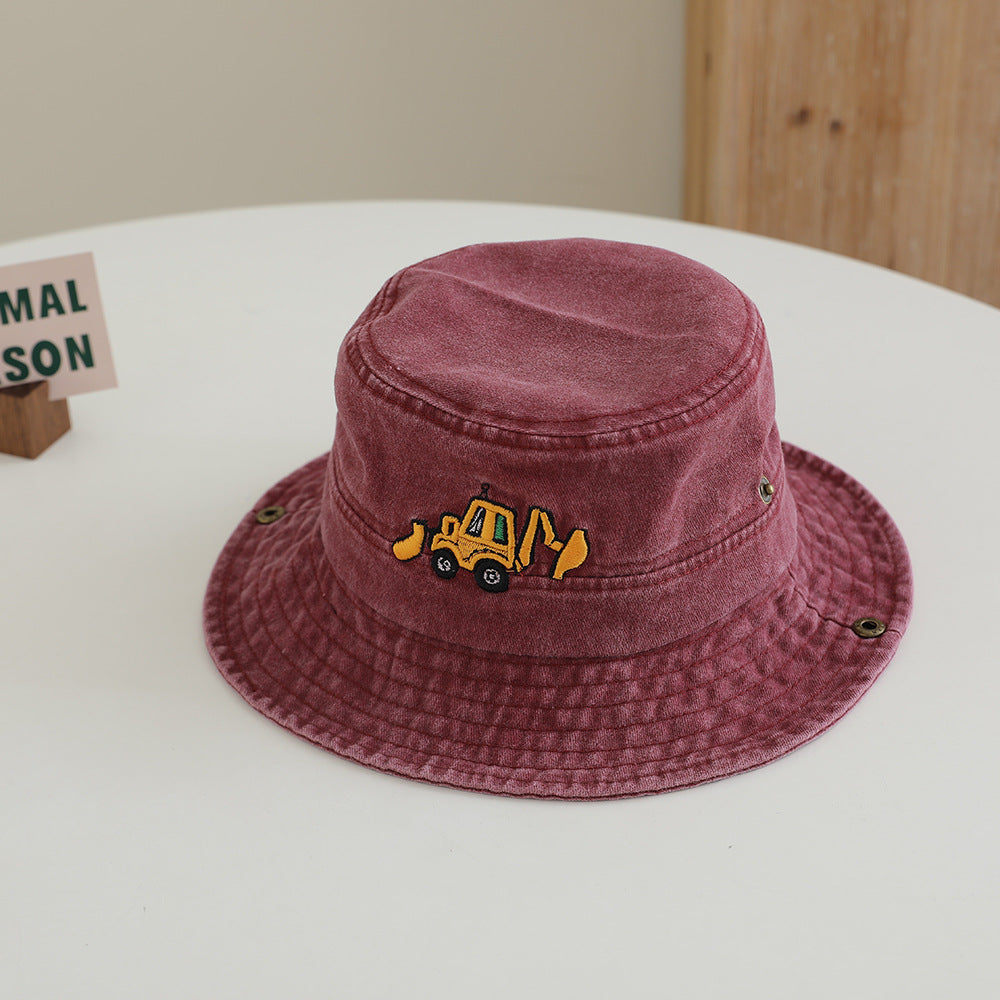 Wholesale Excavator children's washed fisherman hat retro bucket hat