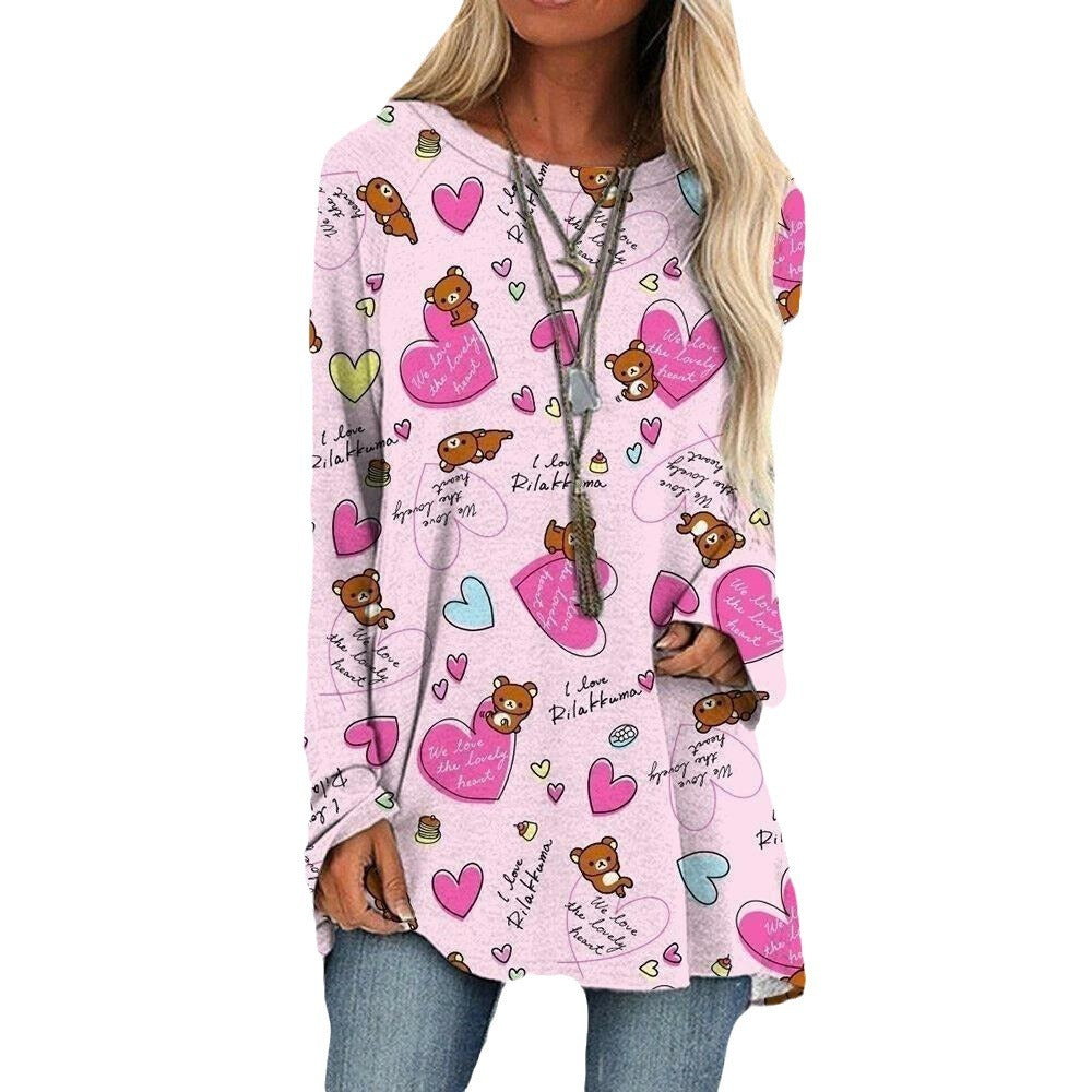 Wholesale Spring 3D Valentine's Day Love Printed Casual Loose Round Neck Long Sleeve T-shirt