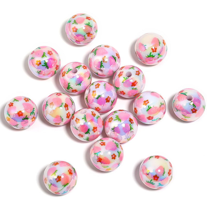 Wholesale 100pcs Acrylic Milk Strawberry DIY Printed Beads