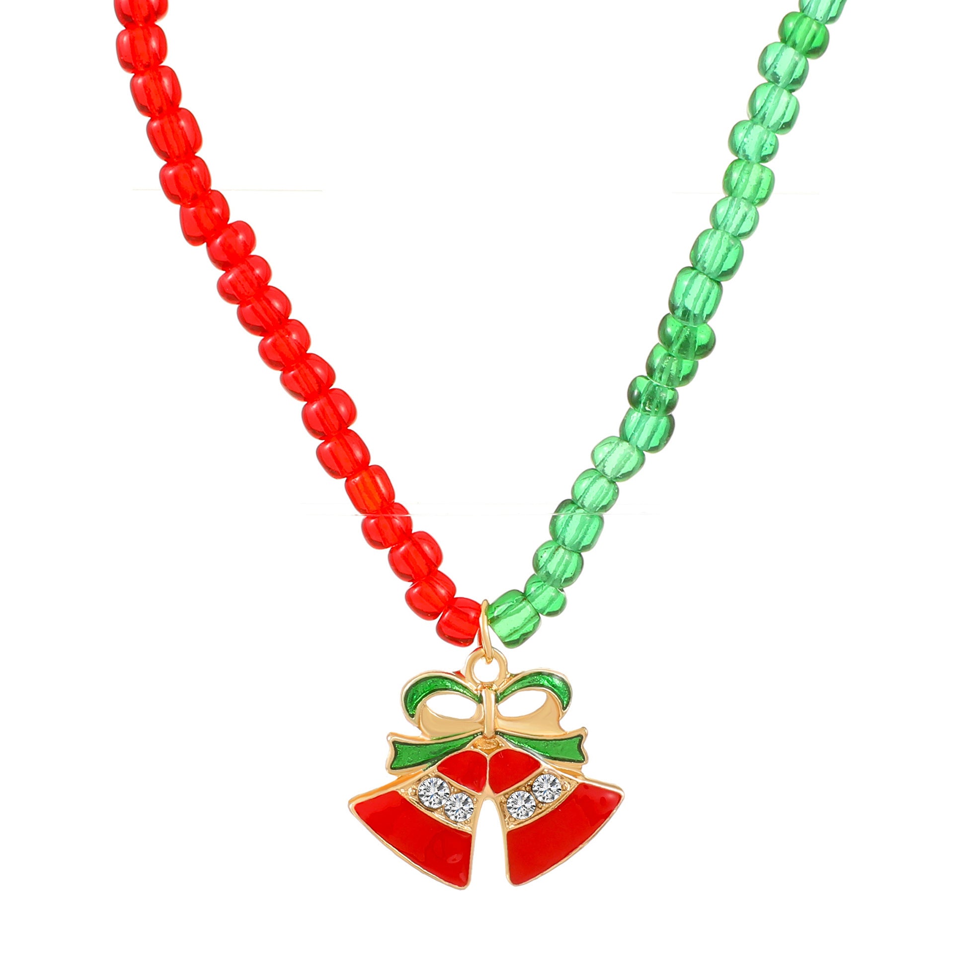 Wholesale Christmas Red and Green Rice Beads Beaded Necklace Clavicle Chain
