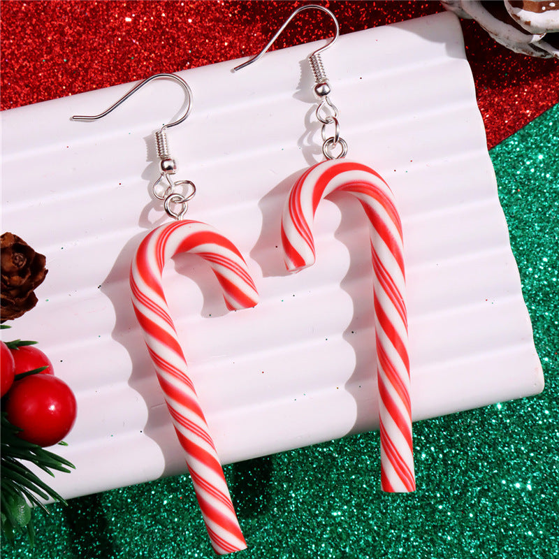 Wholesale Large Candy Cane Christmas Colorful Stripesd Rainbow Candy Pendant Earrings