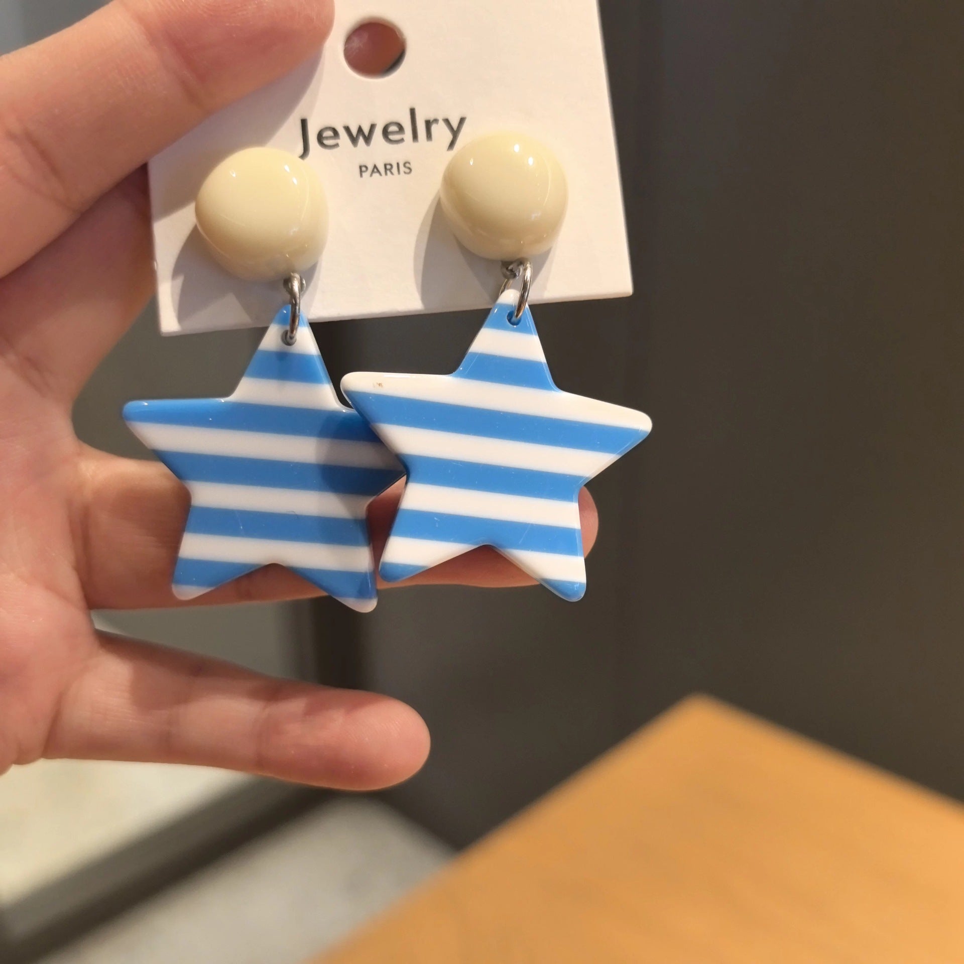 Wholesale Blue Striped Five-Pointed Star 925 Silver Needle Earrings