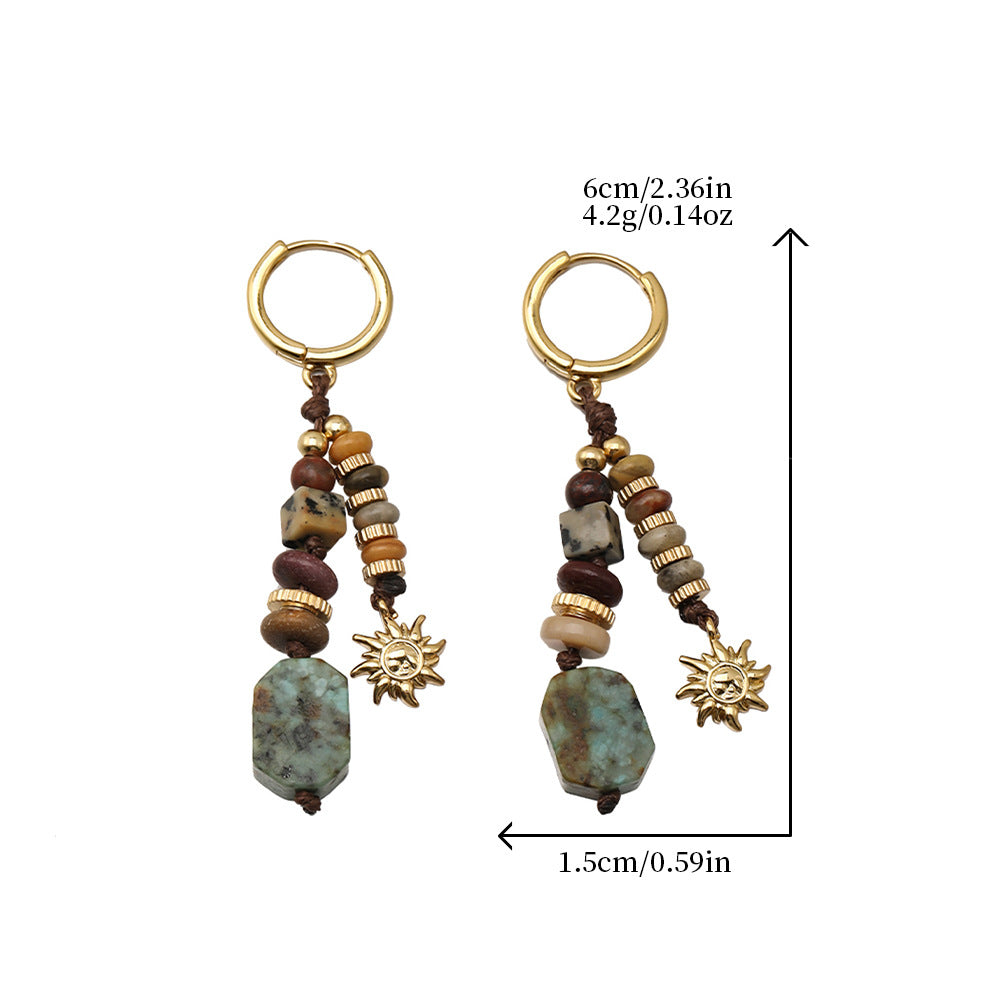 Wholesale Amber flowing light ethnic style natural stone long earrings