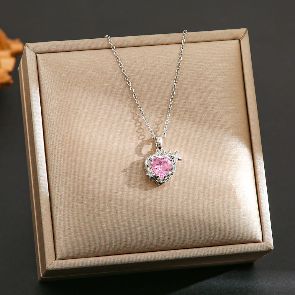 Wholesale Silver titanium steel necklace with powder zirconium inlay