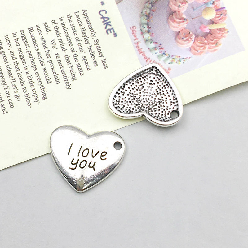 Wholesale 1 Antique Silver Alloy Simulation Heart-shaped English Letter DIY Pendant