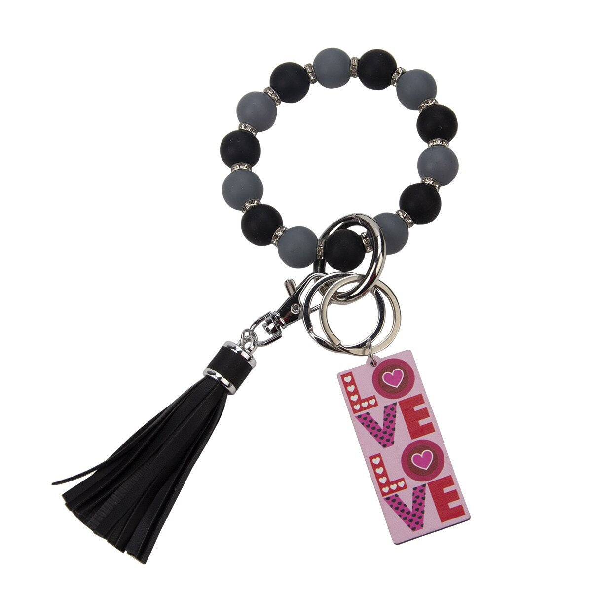 Wholesale Valentine's Day LOVE Colorful Love Wood Silicone Beaded Wrist Keychain