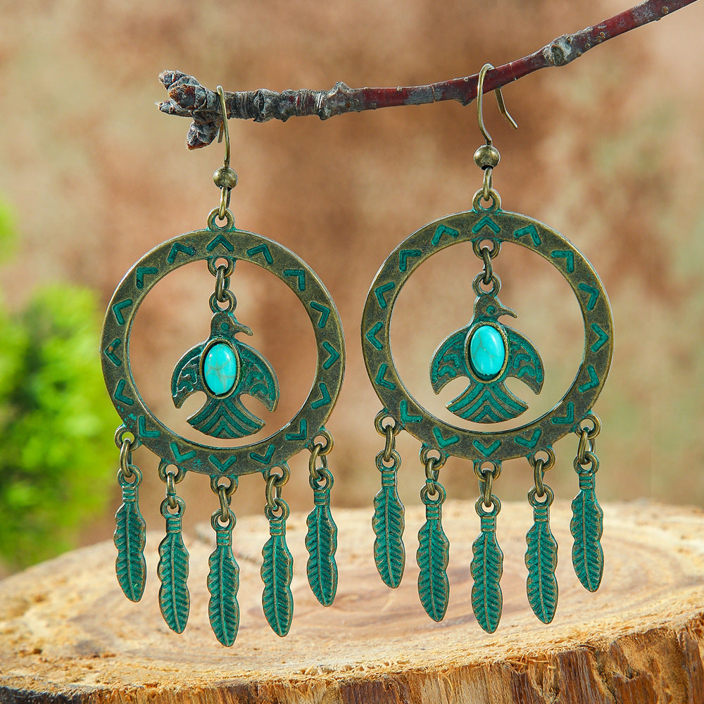 Wholesale Stylish Bohemian Hollow Out Alloy Earrings Retro Geometric Leaves Design Drop Earrings For Women Trendy Fashion Jewelry Accessory