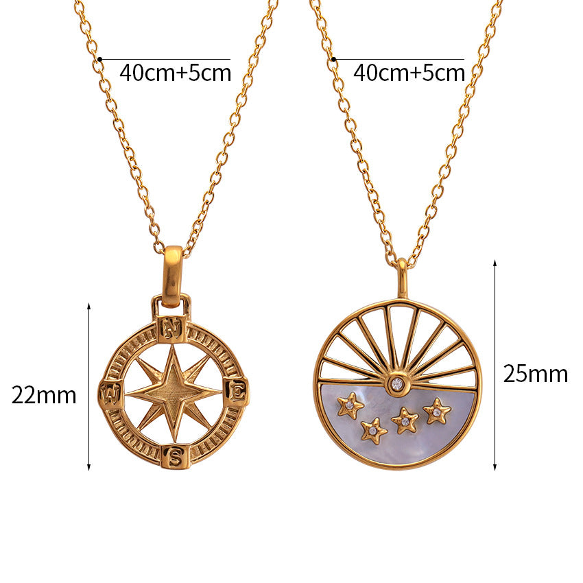 Wholesale 18k Gold Greek Vintage Eight-pointed Star Medallion Pendant Necklace