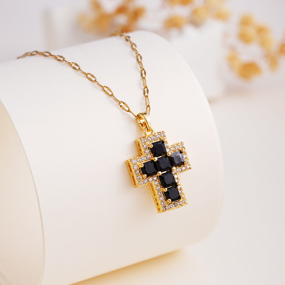 Wholesale copper inlaid colorful zircon cross pendant necklace