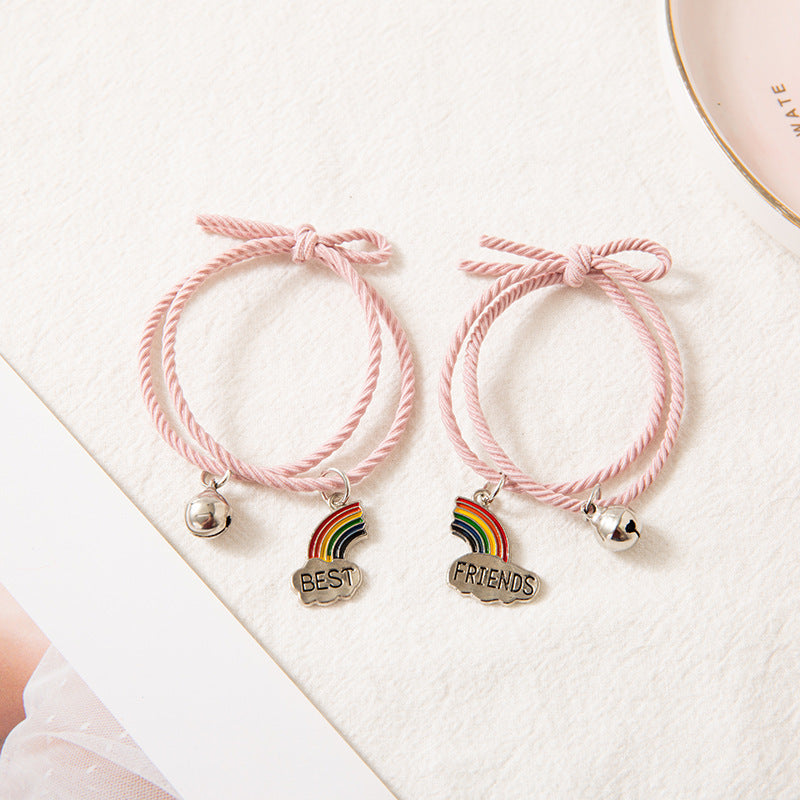 Wholesale Rainbow Bell Bracelet for Girlfriends One Pair Simple Rainbow Cloud Stitching Friendship Bracelet