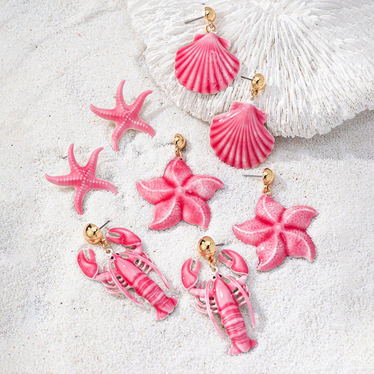 Wholesale Pink starfish conch shell women' s earrings
