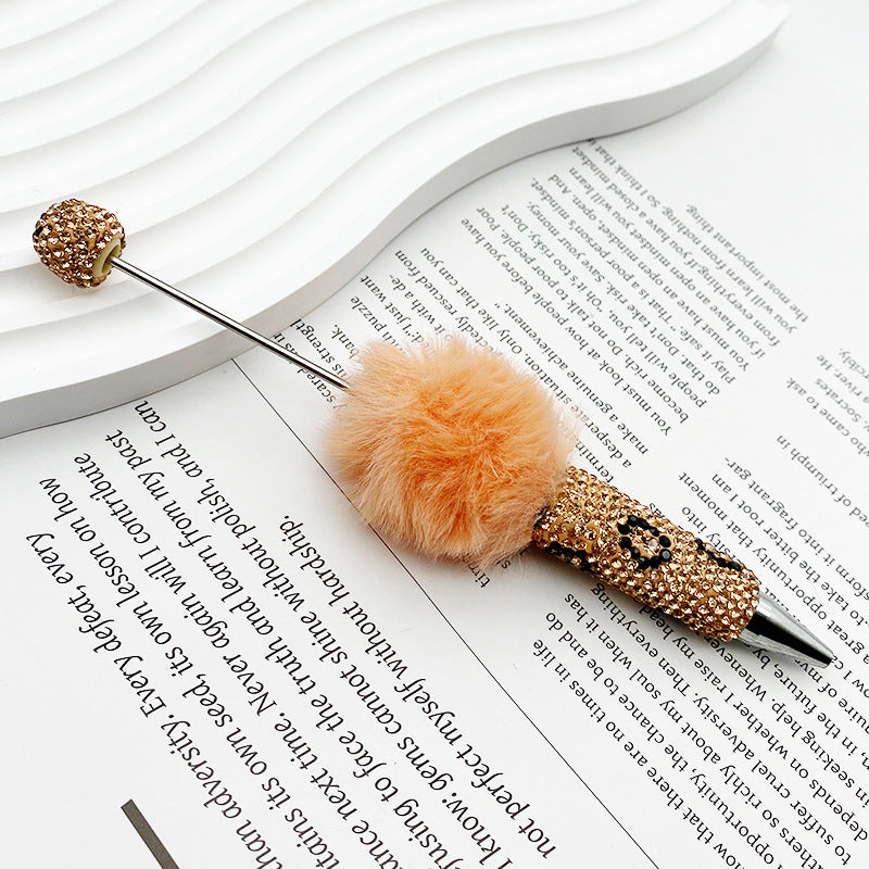 Wholesale Beadable Pen Plastic Creative Plush Ball Leopard Print Full Diamond DIY