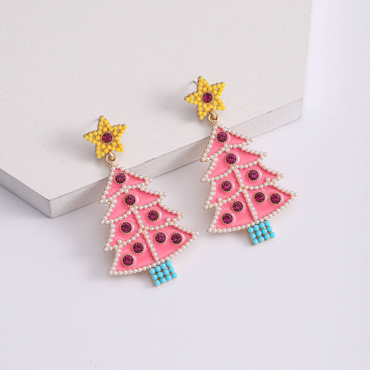 Wholesale Cute cartoon beaded  Christmas tree earrings