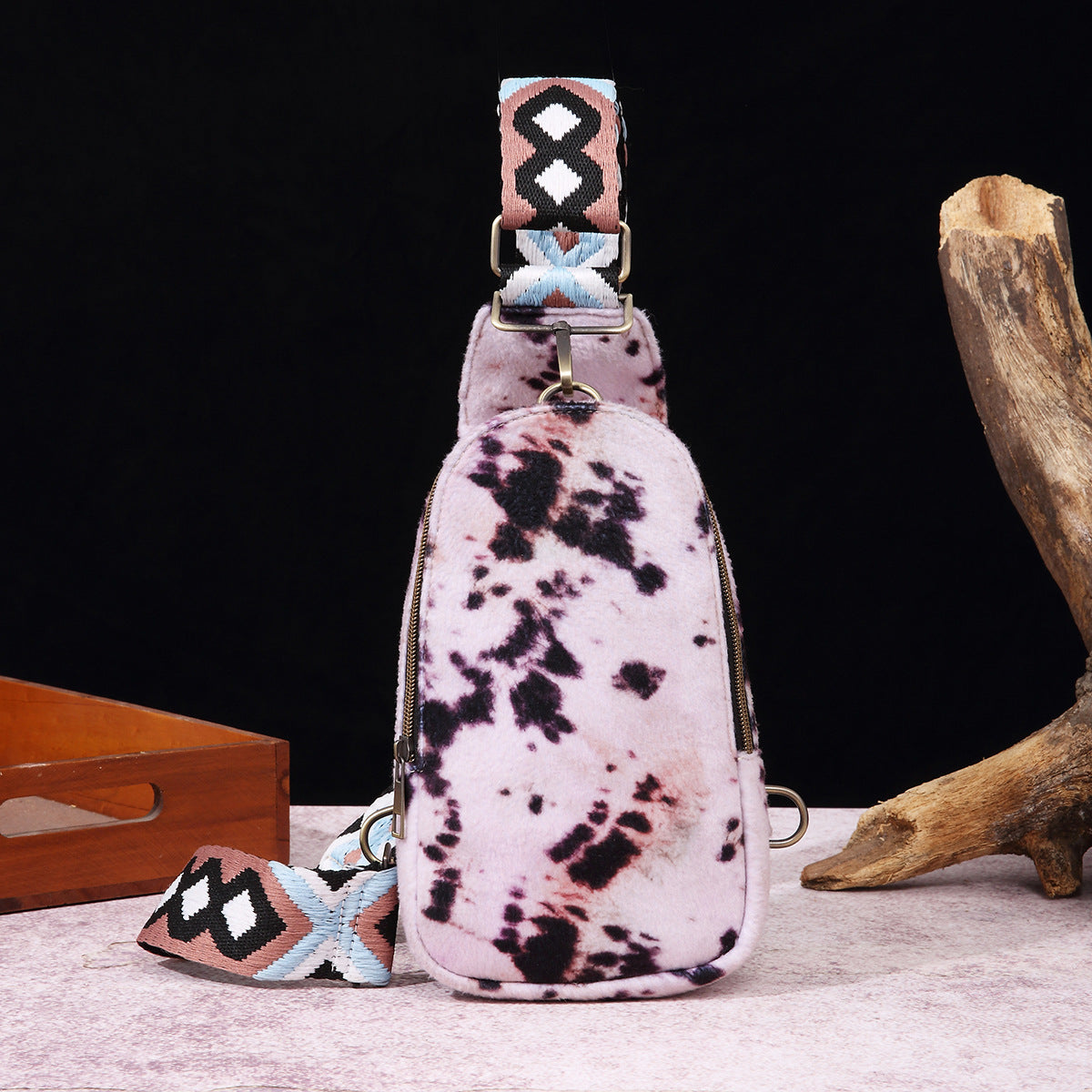 Wholesale PU Wide Shoulder Strap Women's Plush Velvet Chest Bag Waist Bag Crossbody Bag