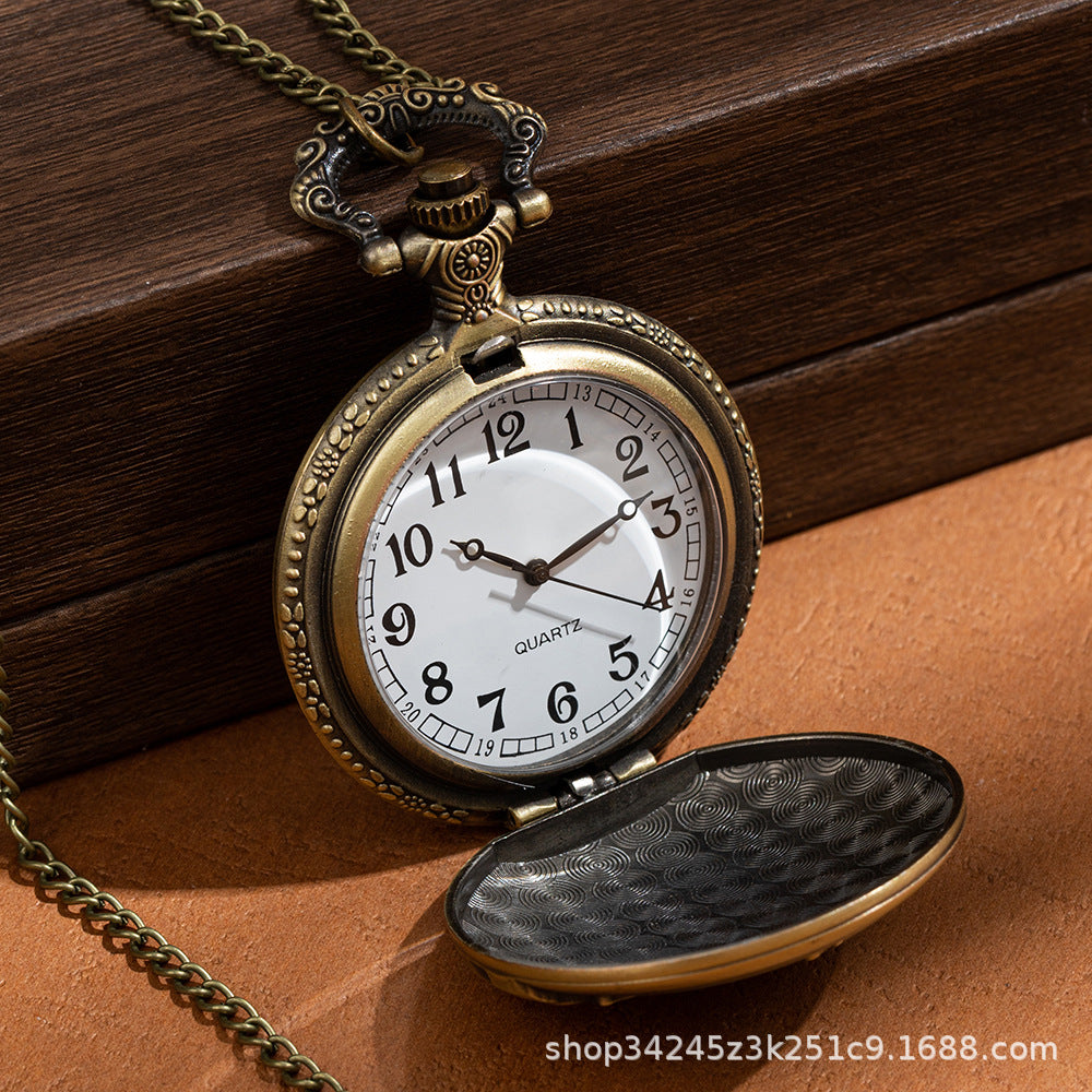 Wholesale Vintage bronze motorcycle carved flip cover pocket watch