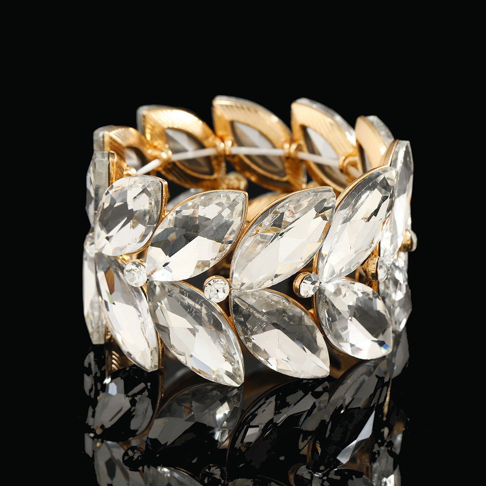 Wholesale Alloy Electroplated Elastic Bracelet Golden White Fashion Jewelry Accessory For Everyday Casual Wear