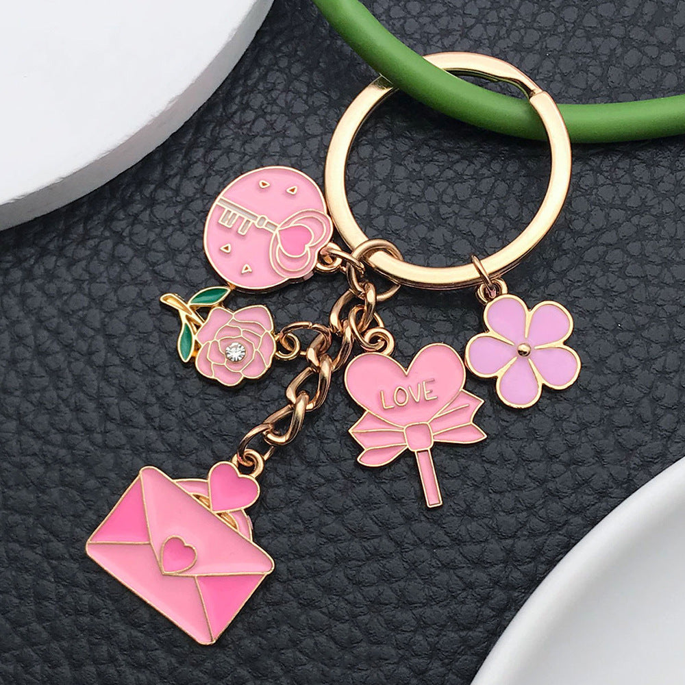 Wholesale Pink Cherry Blossom Love Candy Envelope Metal Keychain
